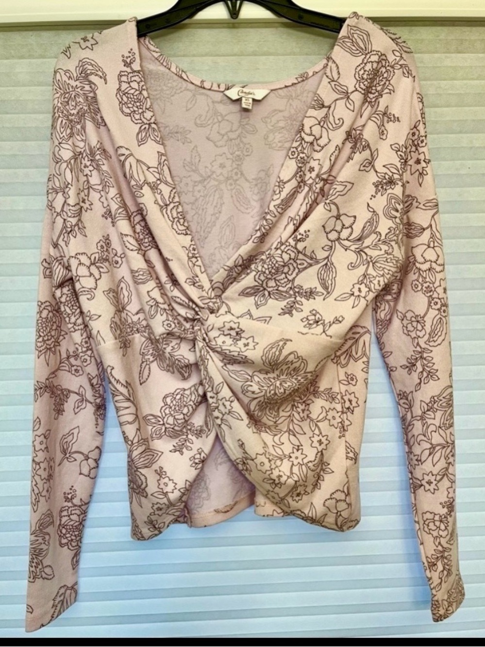 Candie’s Floral Twist Front Reversible Long Sleeve Top Pale Pink Girlhoodcore XS